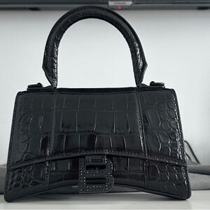Balenciaga Black Croc-Embossed Mini Top Handle Bag